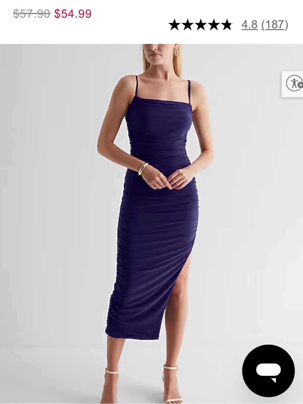 Express Purple Ruched Midi Dress with Side Slit